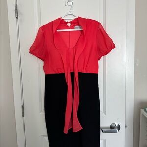 Red and Black Dress with Tie Front